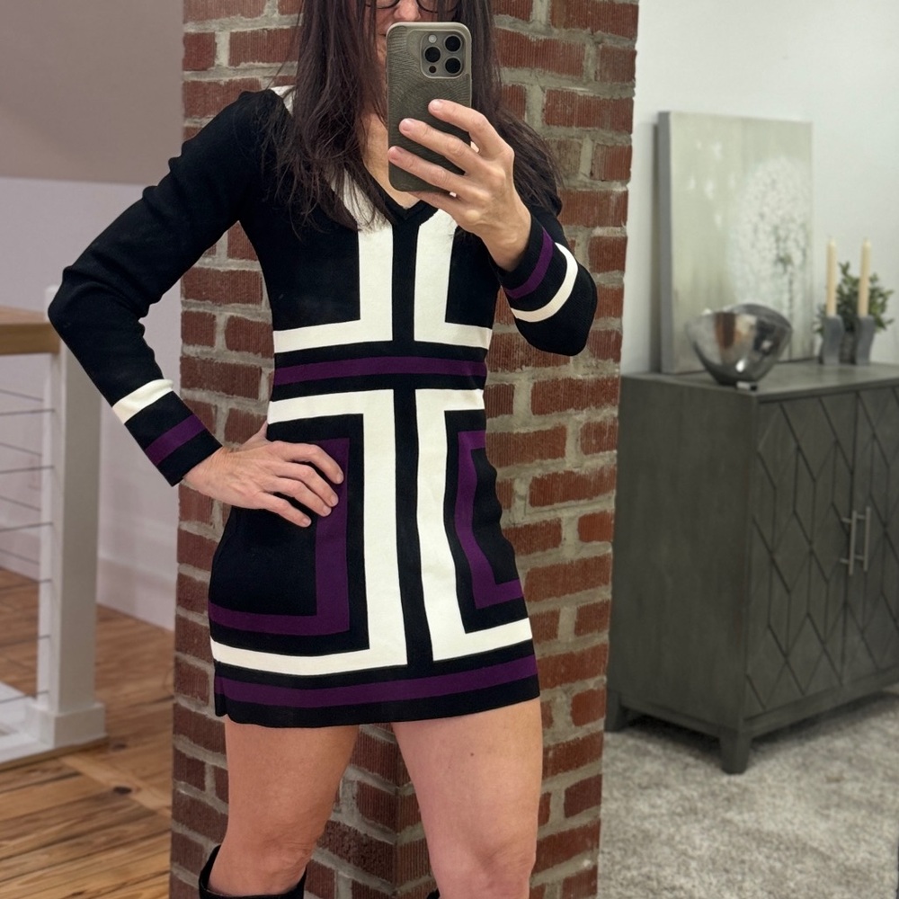 INC International Concepts Black and Purple Mini Dress